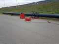 Plastic drainage pipes  pile connecting each other by the road Royalty Free Stock Photo