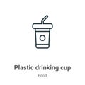 Plastic drinking cup outline vector icon. Thin line black plastic drinking cup icon, flat vector simple element illustration from Royalty Free Stock Photo