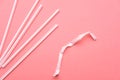 Plastic Drinking Straw Isolated on Pink Background Flat Lay Top View Royalty Free Stock Photo