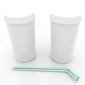 Plastic fast food glasses with blue tubule Royalty Free Stock Photo