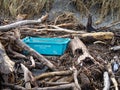 Plastic fishing industry waste washed up on a west coast beach