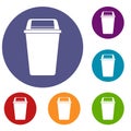 Plastic flip lid bin icons set Royalty Free Stock Photo