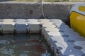 Plastic Floating Dock, Plastic Pontoon Cubes in the sea in sunny day Royalty Free Stock Photo