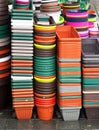 Plastic flower pots on market Royalty Free Stock Photo