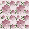 Plastic flowers in the shape of Japanese sakura. 3D background.