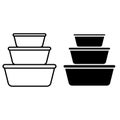 Plastic food containers outline vector icon set. Cooking pots illustration sign collection.  linear style sign for mobile concept Royalty Free Stock Photo