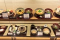 Plastic food models in the window of a japanese restaurant. Royalty Free Stock Photo