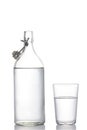 Plastic free concept:  glass water bottle and water glass isolated on white background with clipping path and copy space for your Royalty Free Stock Photo