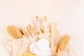 Plastic-free concept.Items for hygiene and face and body care made of eco-friendly materials.Personal care products made Royalty Free Stock Photo