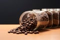 Plastic free pantry Coffee beans stored in reusable glass jar