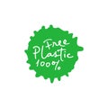 Plastic free 100 percent handwritten green emblem paint drop. Vector illustration.