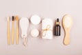 Plastic free personal care products on grey background