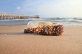 Plastic garbage bottle on the beach Royalty Free Stock Photo