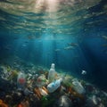 Plastic garbage at the bottom of the sea. Image generated by AI Royalty Free Stock Photo