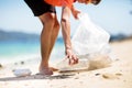 Plastic garbage. Sea pollution. Beach clean up
