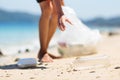 Plastic garbage. Sea pollution. Beach clean up Royalty Free Stock Photo