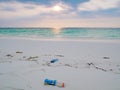 Plastic garbage on tropical beach. Ecology problem, pollution disaster concept affecting the world