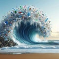 Plastic garbage turns into a giant wave. Royalty Free Stock Photo