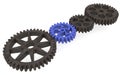Plastic gear between metallic gears on white Royalty Free Stock Photo