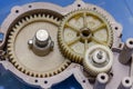 Plastic gears of a disassembled gearbox in a repair shop