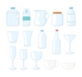 Plastic or glass cups bottles mockups disposables bottle cups icons set Royalty Free Stock Photo