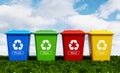 Plastic, glass, metal and paper recycle bins
