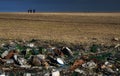 Plastic glass metal and paper waste on the lakeside Panorama