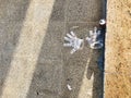 Plastic gloves left on a street floor