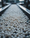 Plastic granulator producing uniform pellets on a conveyor belt Royalty Free Stock Photo