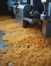 Plastic granulator producing uniform yellow pellets in a manufacturing process Royalty Free Stock Photo