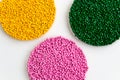 The plastic granules. Dye for polypropylene, polystyrene granule Royalty Free Stock Photo