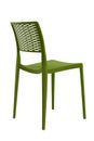 Plastic green chair with a wicker back. Patio or cafe furniture. Royalty Free Stock Photo