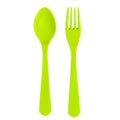 Plastic green spoon and fork isolated