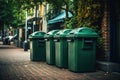 Plastic green trash cans on street. Waste containers for garbage separation Royalty Free Stock Photo