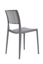 Plastic grey chair with a wicker back. Patio or cafe furniture.