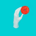 Plastic hand and donut. Minimal art Collage