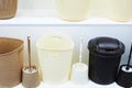 Plastic household containers in store Royalty Free Stock Photo