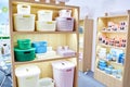 Plastic household containers in store Royalty Free Stock Photo