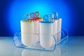 Plastic ice cream lolly form molds stand on plexiglas stand