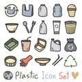 Plastic icon set hand drawn line Royalty Free Stock Photo