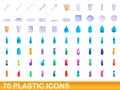 70 plastic icons set, cartoon style Royalty Free Stock Photo