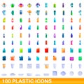 100 plastic icons set, cartoon style Royalty Free Stock Photo