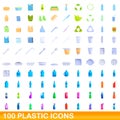 100 plastic icons set, cartoon style Royalty Free Stock Photo