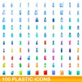 100 plastic icons set, cartoon style Royalty Free Stock Photo