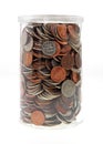 Plastic jar filled with loose change Royalty Free Stock Photo