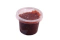 Plastic jar with a variation of sambal chili sauce with shrimp paste Royalty Free Stock Photo