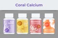 Plastic jars with coral calcium vitamin nutritional supplements set vector flat illustration Royalty Free Stock Photo