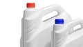 plastic jerrycan canisters in a row isolated on white background for web banner Royalty Free Stock Photo