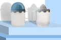 Plastic juice squeezer, placed on a product display stand, blue.,with clipping path