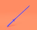 A Plastic Katana Toy Weapon , indigo blue hunting and adventure tool on pinkish orange background, 3d rendering